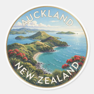 Sticker Rond Paysage du golfe d'Hauraki à Auckland en Nouvelle-