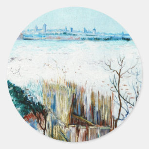 Sticker Rond Paysage enneigé avec Arles de Vincent van Gogh