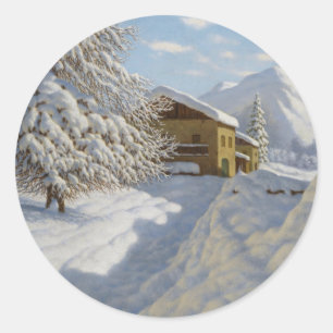 Sticker Rond Paysage hivernal vintage Ivan Choultse