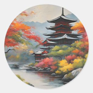 Sticker Rond Paysage japonais