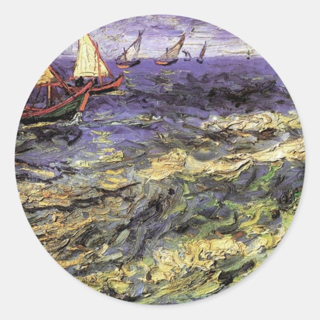 Sticker Rond Paysage marin à Saintes-Maries par Vincent van Gog (Devant)