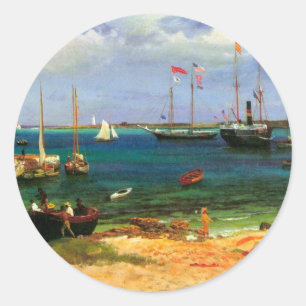 Sticker Rond Paysage maritime vintage, port de Nassau par Biers