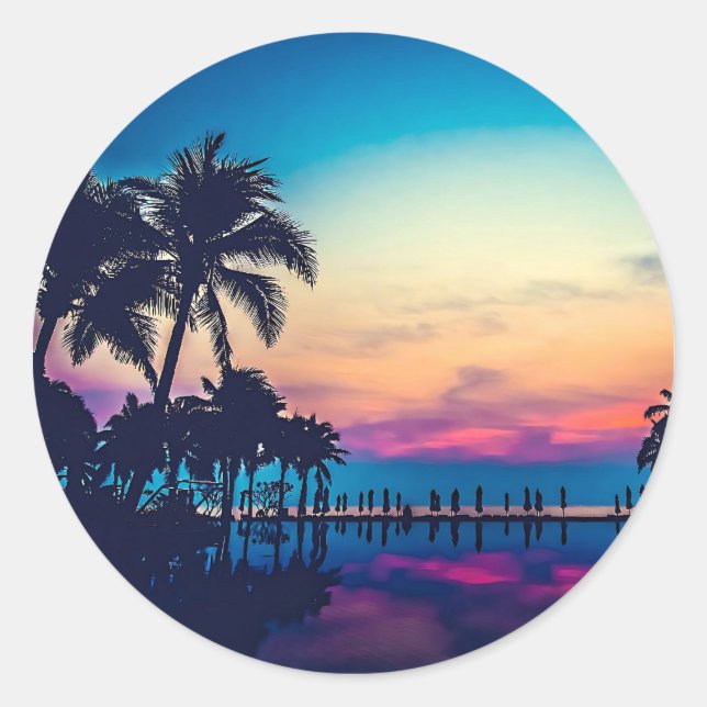 Sticker Rond Paysage Naturel Piscine Palmiers-25925 (Devant)