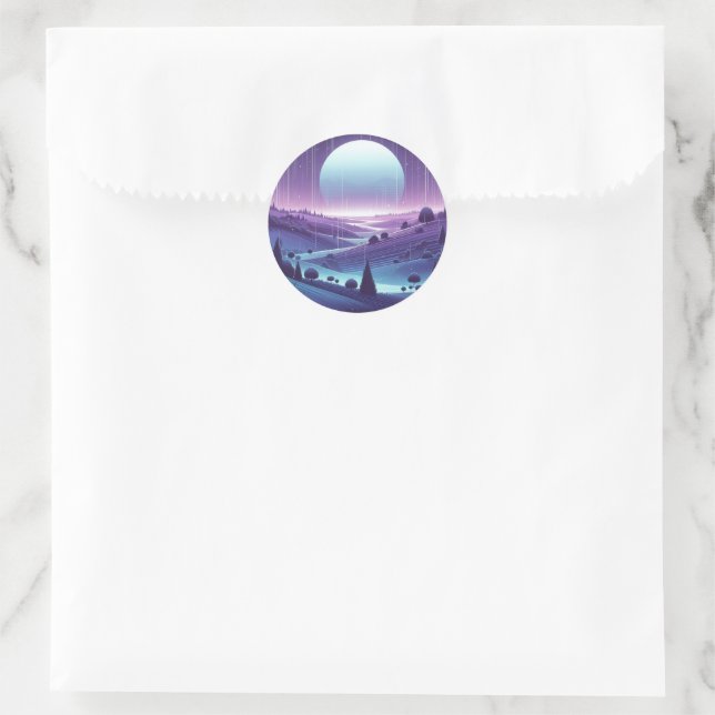 Sticker Rond Paysage nocturne - Monlit Hills and Falling Stars (Sac)