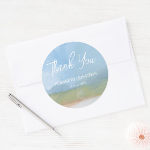 Sticker Rond Paysage peint ciel bleu Merci Mariage