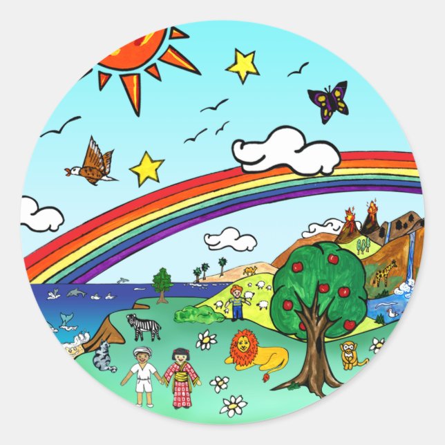 Sticker Rond Paysage pour enfants idyllique — Classeur paradisi (Devant)