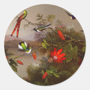 Sticker Rond Paysage tropical avec dix colibris