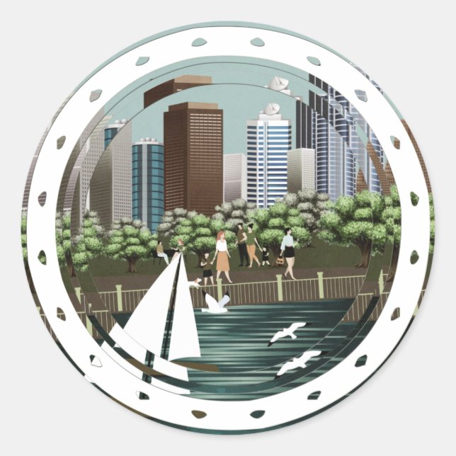 Sticker Rond Paysage urbain (Devant)