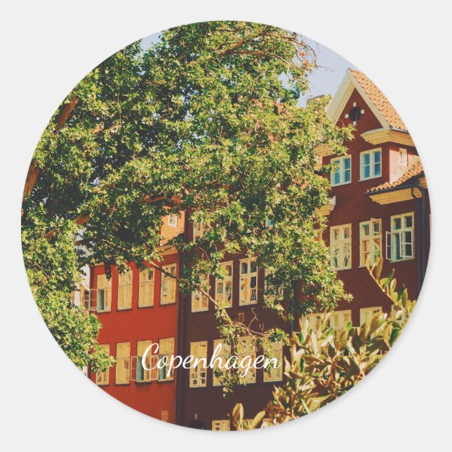 Sticker Rond Paysage urbain de Copenhague - Danemark (Devant)