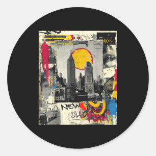 Sticker Rond Paysage urbain de New York punk grunge vintage rét