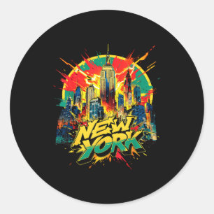 Sticker Rond Paysage urbain de New York punk grunge vintage rét