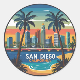 Sticker Rond Paysage urbain de San Diego Californie
