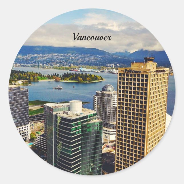 Sticker Rond Paysage urbain de Vancouver, BC (Devant)