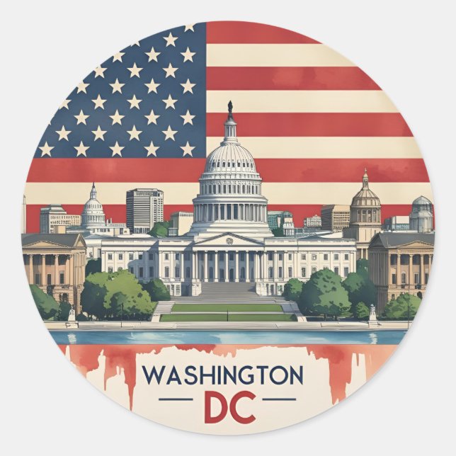 Sticker Rond Paysage urbain de Washington D.C. (Devant)