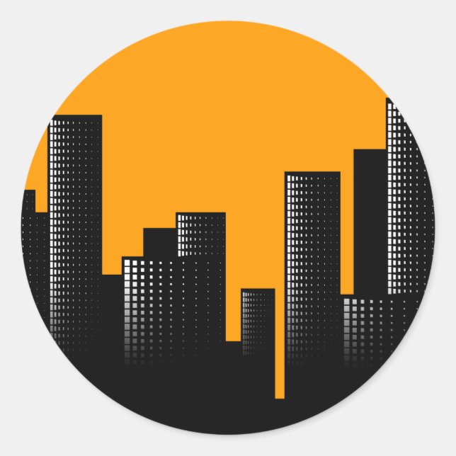 Sticker Rond paysage urbain orange (Devant)