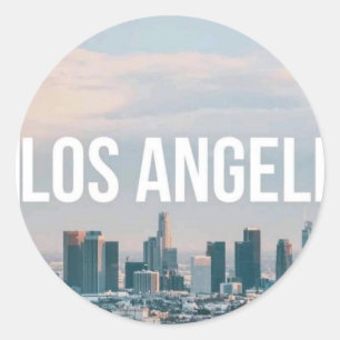 Sticker Rond Paysage urbain rétro de Los Angeles, esthétique de