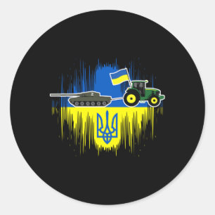 Sticker Rond Paysan ukrainien vole un char Drapeau ukrainien Tr