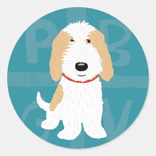 Sticker Rond PBGV Dessin Animé Mignon (Devant)