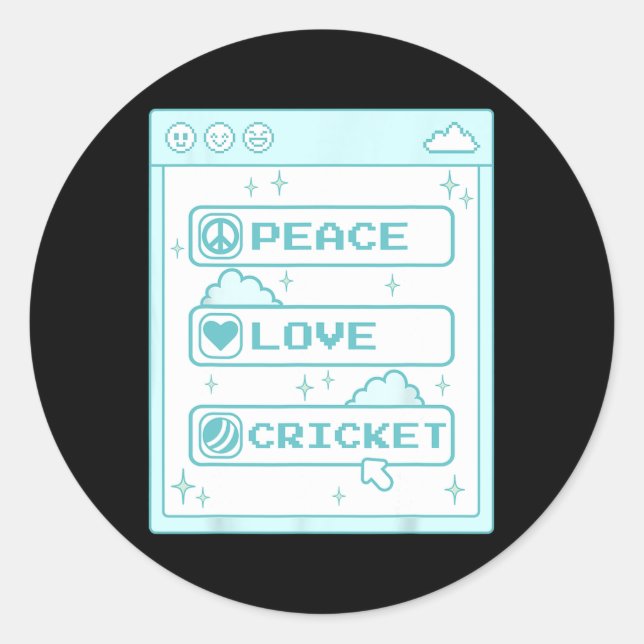 Sticker Rond Pc Computer Geek Nerd Peace Love Cricket Lover Coo (Devant)