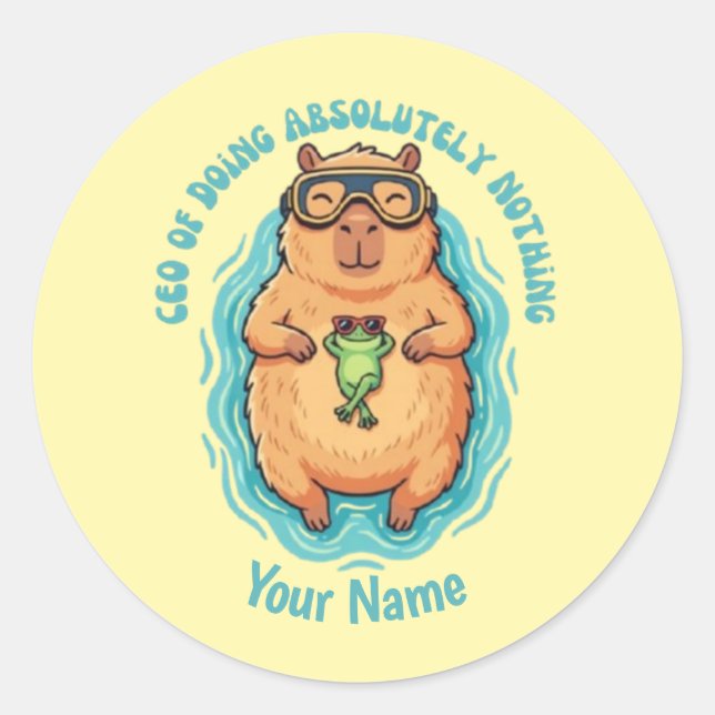 Sticker Rond PDG drôle de Capybara qui ne fait rien (Devant)