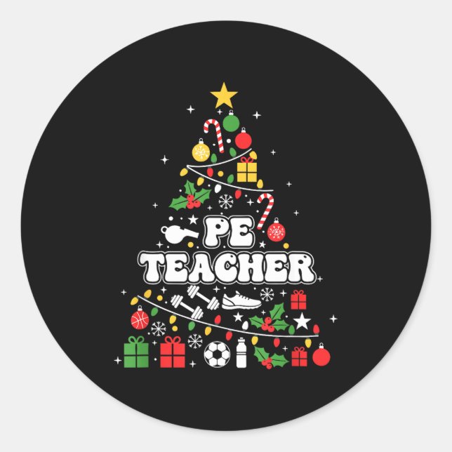 Sticker Rond Pe Physical Education Teacher Christmas Tree Women (Devant)