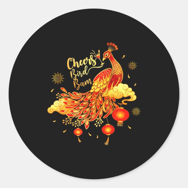 Sticker Rond Pea Mahjong Cheers Bird Bam Chinese Mah Jong Game  (Devant)