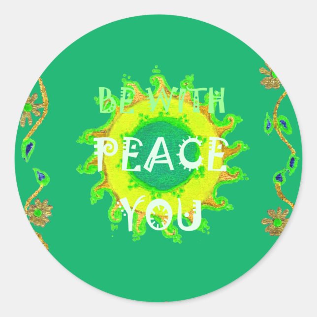 Sticker Rond Peace Be With You : Inspirant Vert et Jaune (Devant)