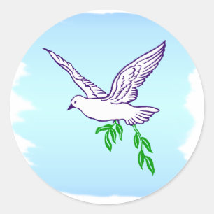 Sticker Rond Peace Dove avec Branche d'Olivier