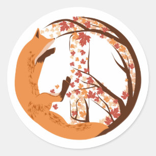 Sticker Rond Peace Fox