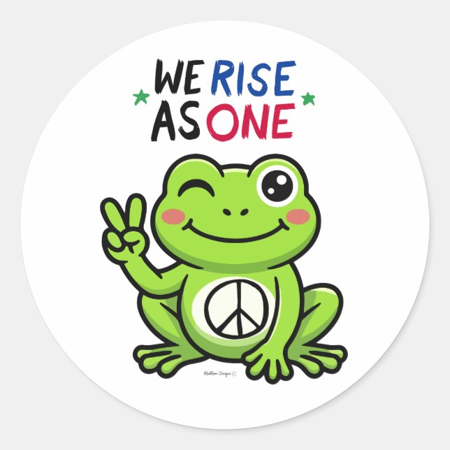 STICKER ROND PEACE FROG - NOUS NOUS ÉLEVONS ENSEMBLE AUTOCOLLAN (Devant)