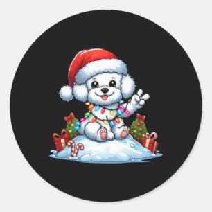 Sticker Rond Peace Hauteur Bichon Frise Lumières de Noël Chien