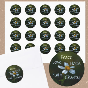 Sticker Rond Peace Hope Charity Love Faith Daisy