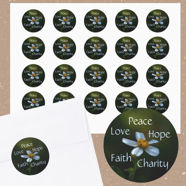 Sticker Rond Peace Hope Charity Love Faith Daisy (Créateur téléchargé)