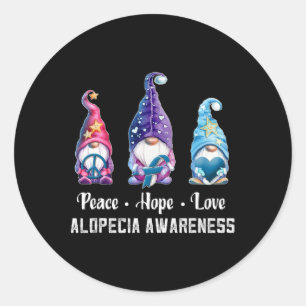 Sticker Rond Peace Hope Love Gnomes Alopecia Sensibilisation