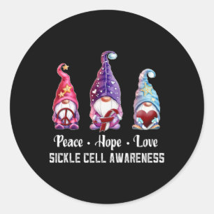 Sticker Rond Peace Hope Love Gnomes Sickle Cell Awareness