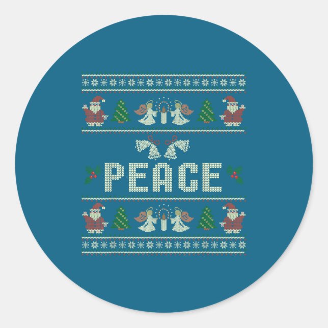 Sticker Rond Peace I Come In Peace Couple Matching Ugly Christm (Devant)