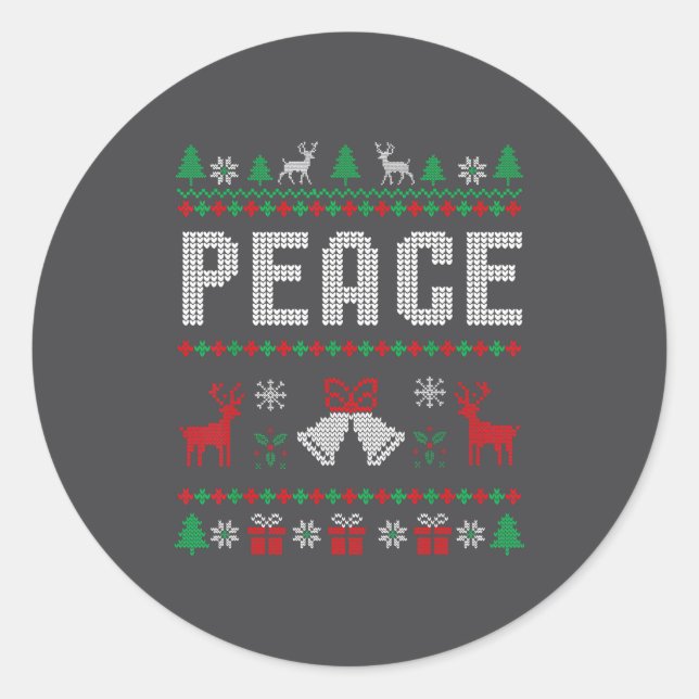 Sticker Rond Peace I Come In Peace Couple Matching Ugly Christm (Devant)
