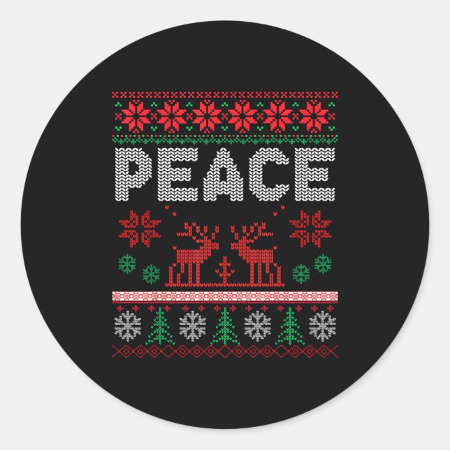 Sticker Rond Peace I Come In Peace Couple Matching Ugly Christm (Devant)