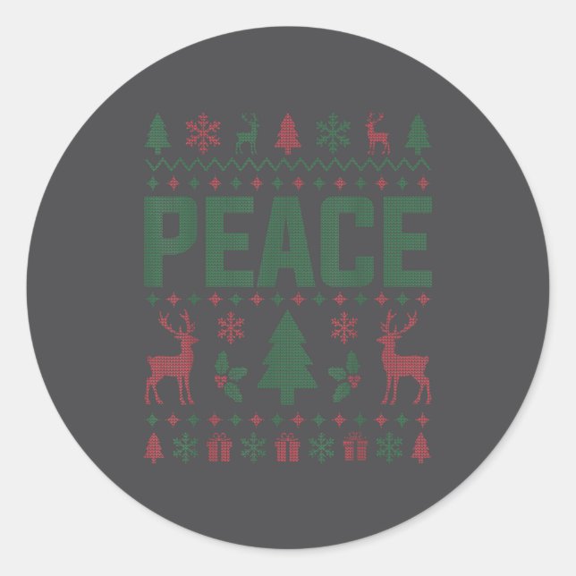 Sticker Rond Peace I Come In Peace Couple Matching Ugly Christm (Devant)