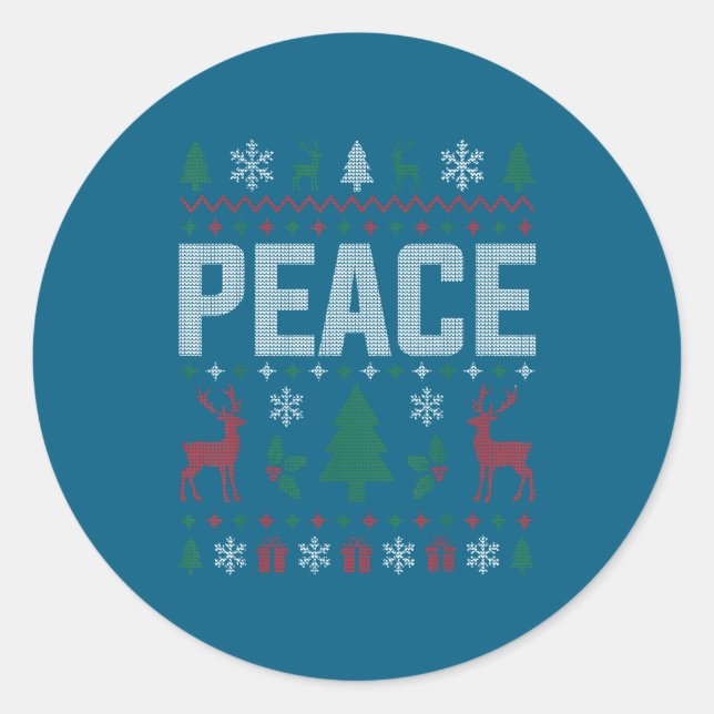 Sticker Rond Peace I Come In Peace Couple Matching Ugly Christm (Devant)