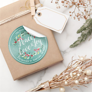 Sticker Rond Peace Joy & Love Noël Bonne année Adresse