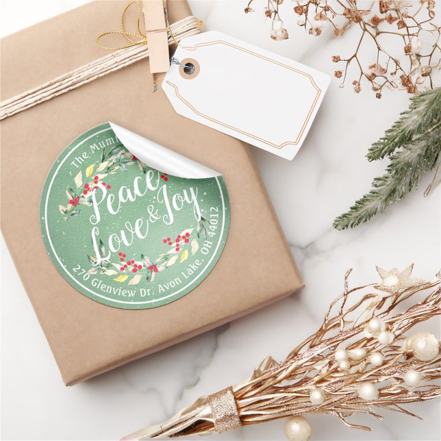 Sticker Rond Peace Joy & Love Noël Bonne année Adresse (Créateur téléchargé)
