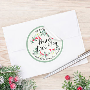 Sticker Rond Peace Joy & Love Noël Bonne année Adresse