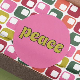 Sticker Rond Peace Lime Green et rose Retro Style