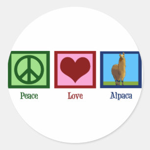Sticker Rond Peace Love Alpaca