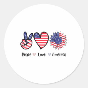 Sticker Rond Peace Love America 4 juillet Patriotic Tournesol H