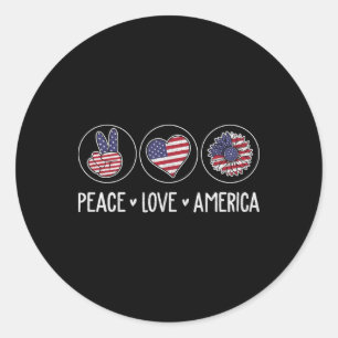 Sticker Rond Peace Love America Sunflower Femmes 4 juillet