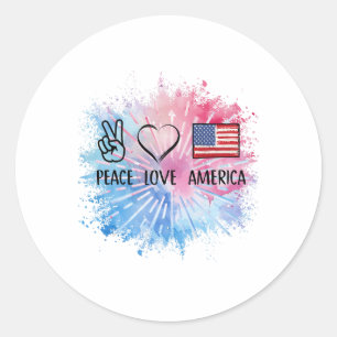 Sticker Rond Peace Love America Tie Dye 4 juillet Patriotique F
