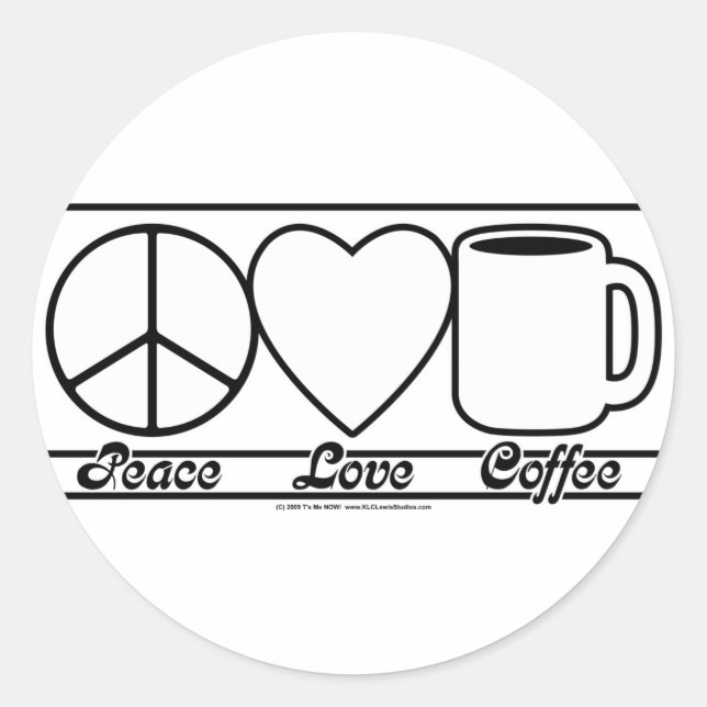 Sticker Rond Peace Love and Coffee (Devant)