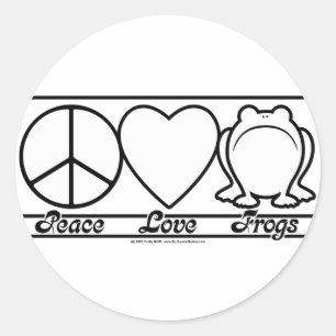 Sticker Rond Peace Love and Frogs